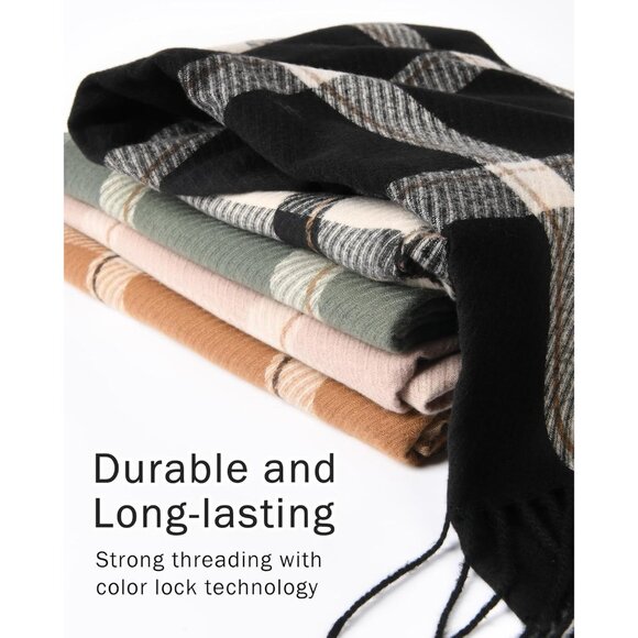 Winter Scarf Women's Shawl Cashmere Feel Tassel Plaid Oversized Scarves Black - Picture 6 of 7